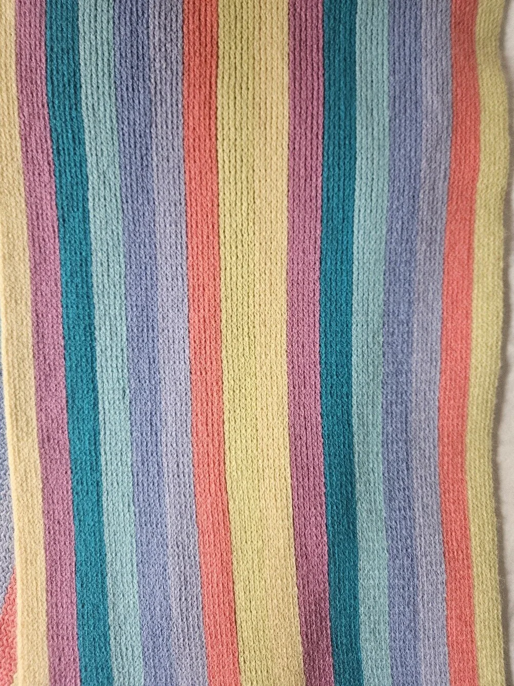 Y2K Pastel Rainbow Stripe Knit Scarf with Fringe Detail | SZ 52